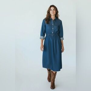 Denim Dress Fringe Western Snap Back Straight Wriggle 4 Small VTG‎ Cowgirl 80s